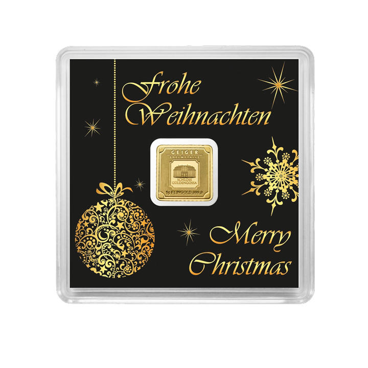 Geiger Gold square 1 gram Minted bar -Christmas edition (Black)