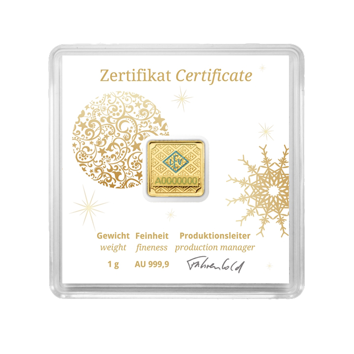 Geiger Gold square 1 gram Minted bar -Christmas edition (Black)
