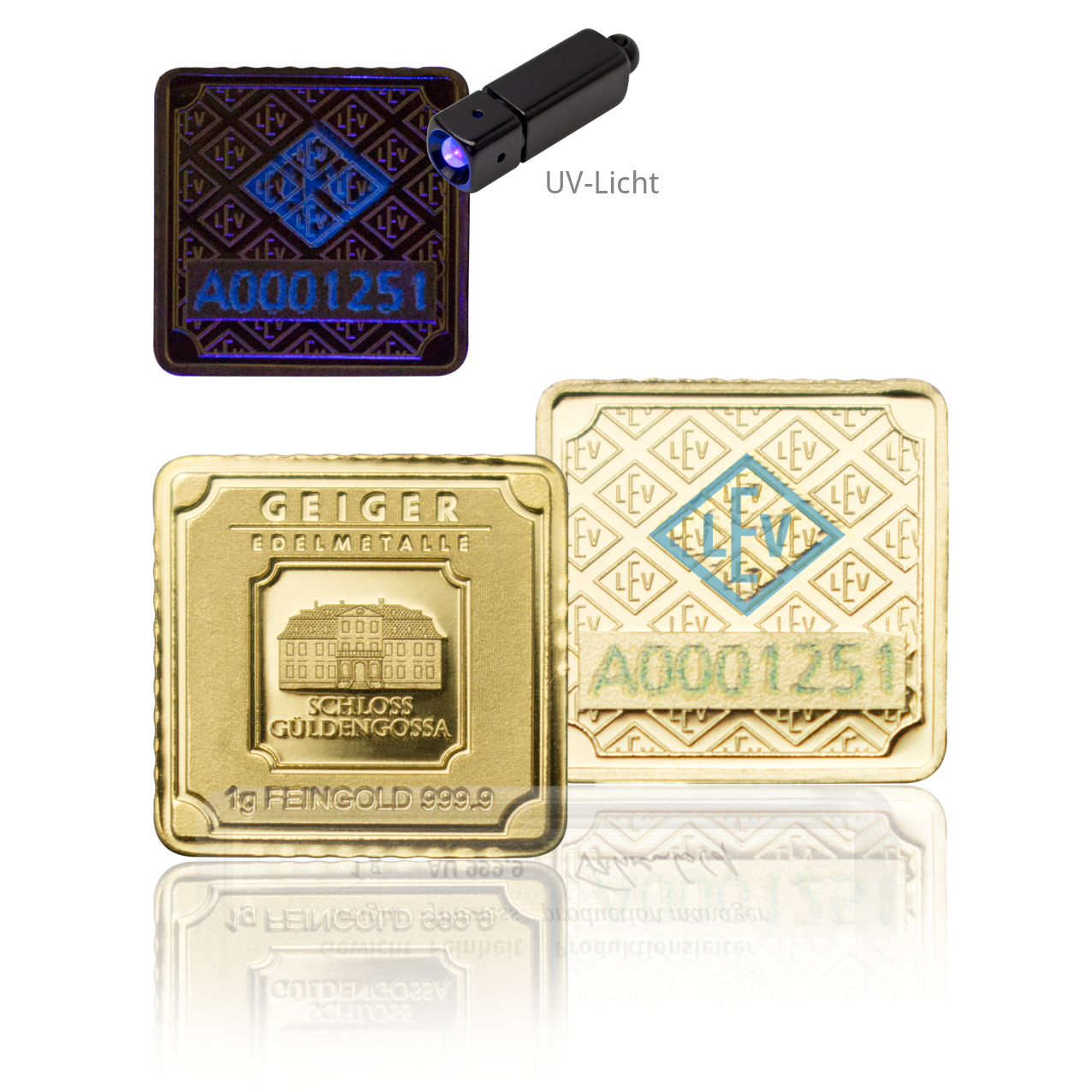 Geiger Gold square 1 gram Minted bar -Christmas edition (Black)