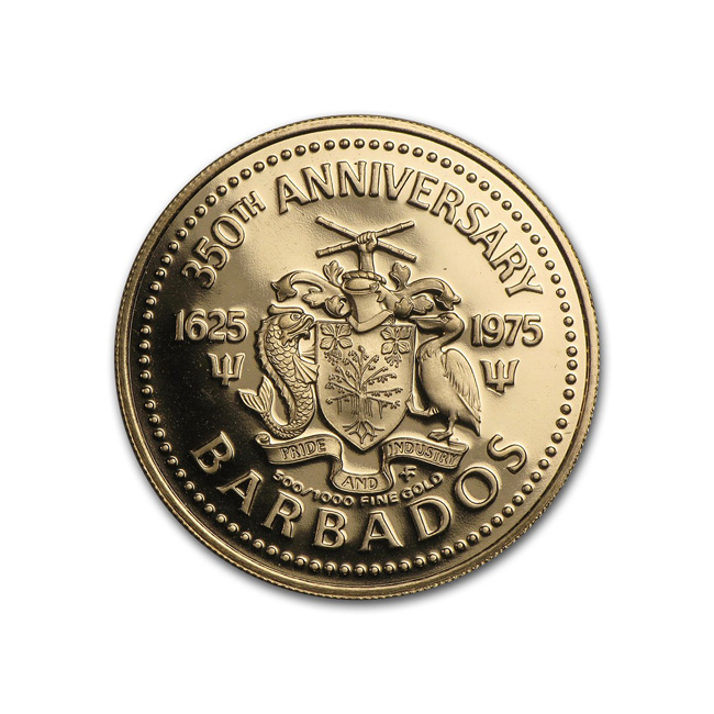 1975 Barbados Gold 350th Anniversary Proof coin