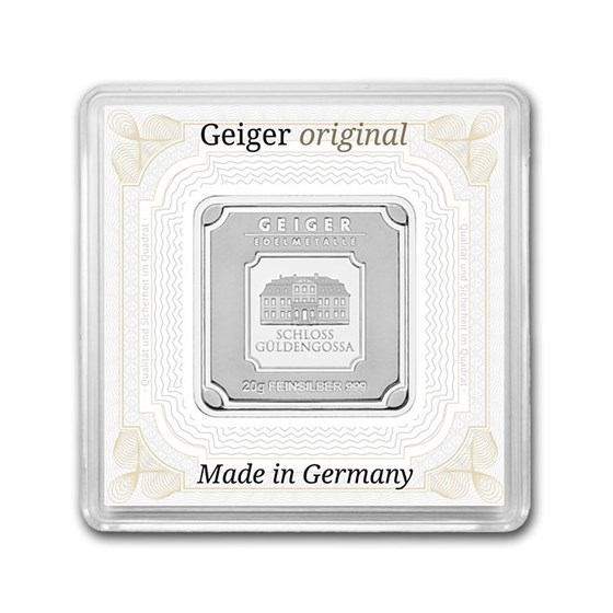 Geiger Silver original square 20 gram Minted bar