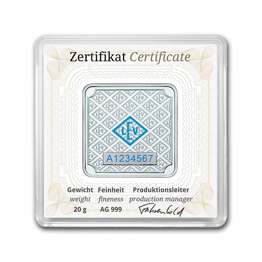Geiger Silver original square 20 gram Minted bar