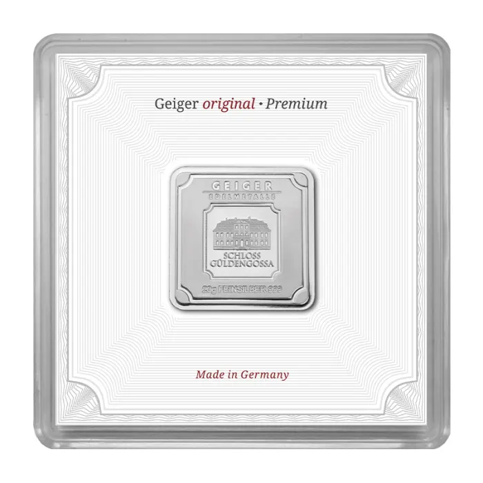 Geiger Silver original square 20 gram Minted bar