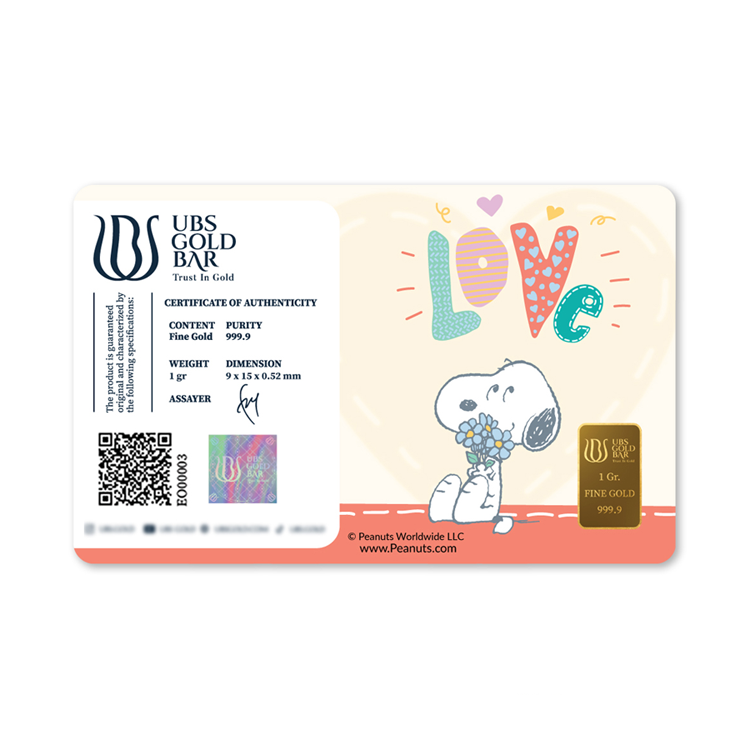 UBS Peanuts Snoopy with heart 1g bar