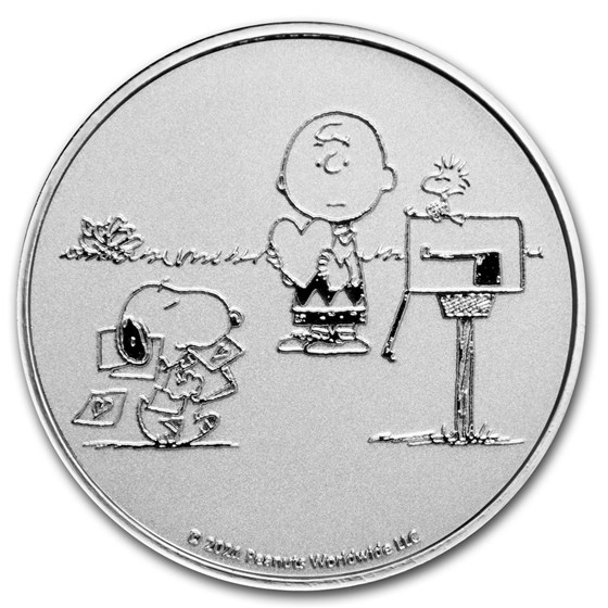 Peanuts 1 oz Silver Round Snoopy and Charlie Brown Valentine
