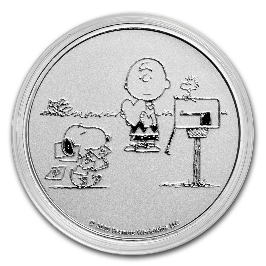 Peanuts 1 oz Silver Round Snoopy and Charlie Brown Valentine