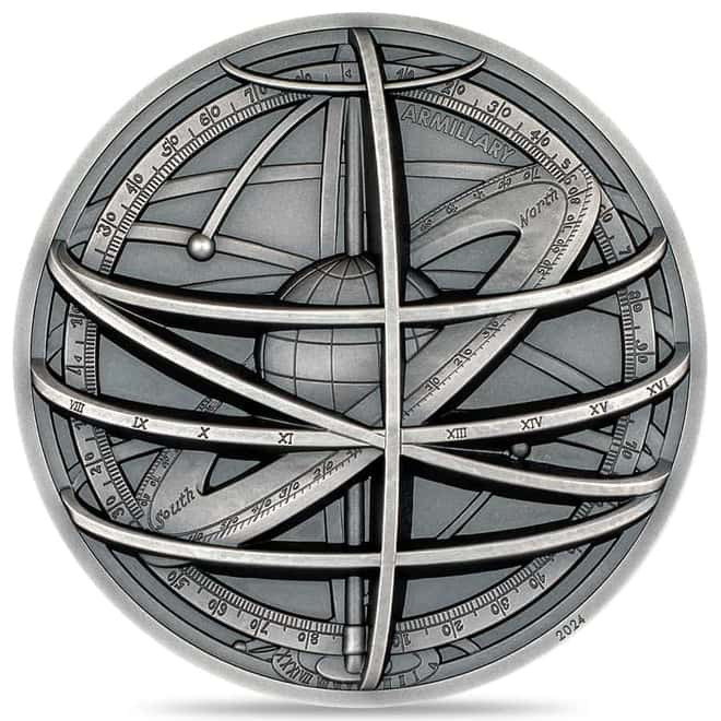 CIT Historic Instruments Armillary Sphere 2oz Antiqued silver coin