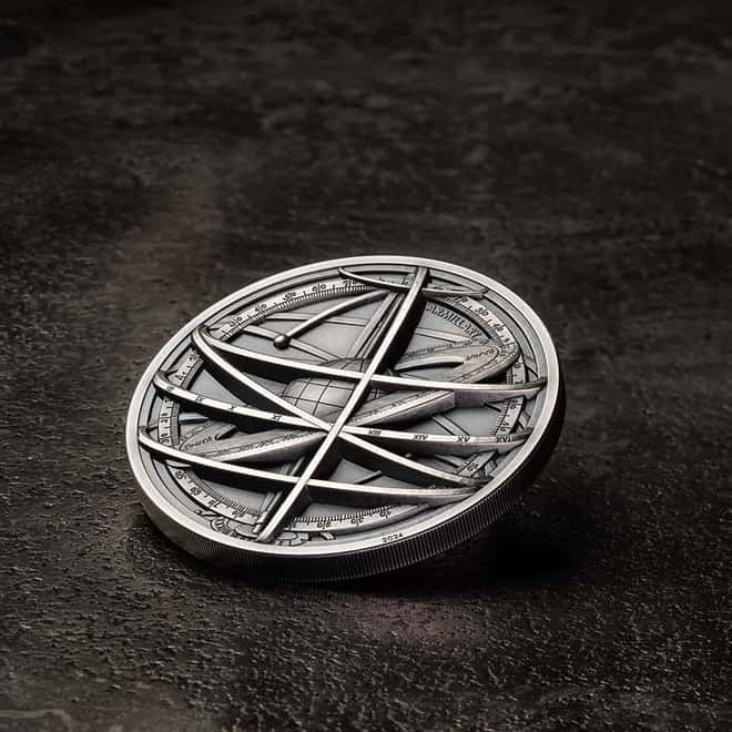 CIT Historic Instruments Armillary Sphere 2oz Antiqued silver coin
