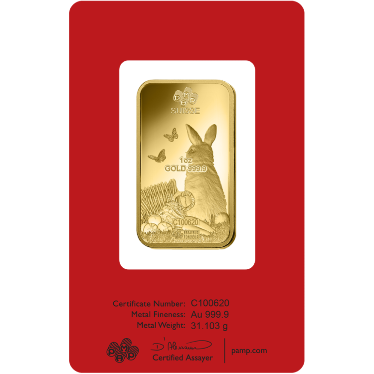 Pamp Suisse Lunar 2023 Rabbit 1oz Gold Bar