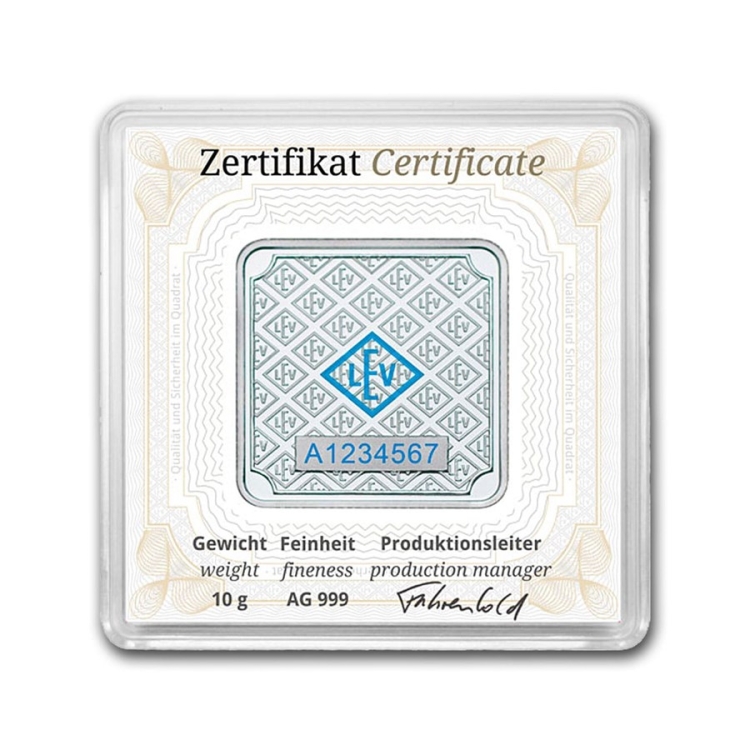 Geiger Silver original square 10 gram Minted bar