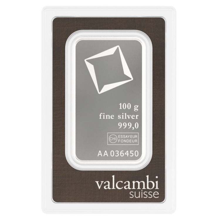 Valcambi Silver 100 gram minted bar