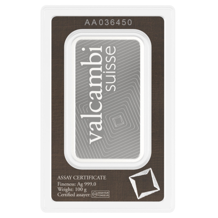 Valcambi Silver 100 gram minted bar