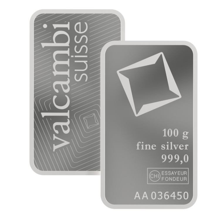 Valcambi Silver 100 gram minted bar