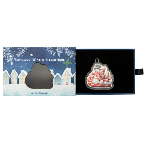 Pamp 2025 1oz Snowman Sleigh Ride Colorized Proof Silver Coin