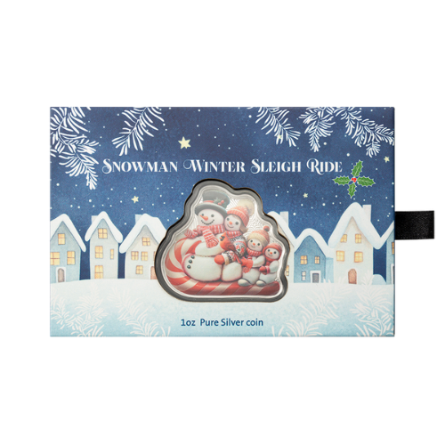 Pamp 2025 1oz Snowman Sleigh Ride Colorized Proof Silver Coin