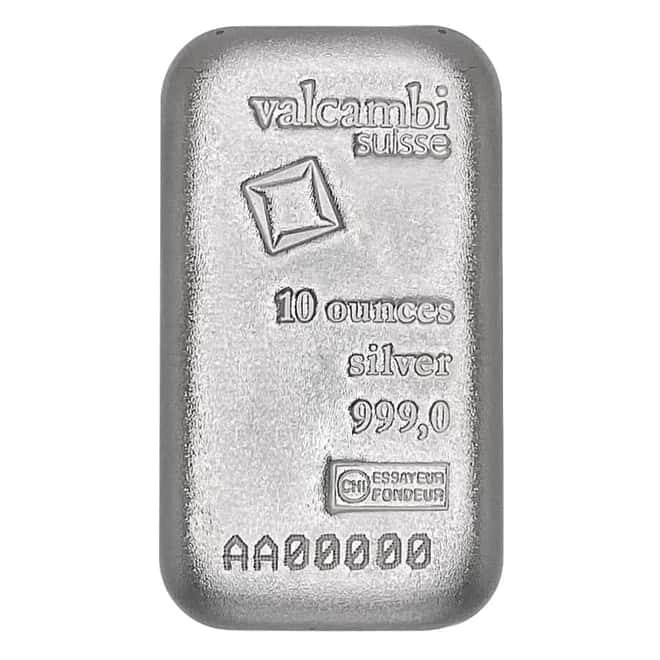 10 oz Valcambi Suisse Cast Silver Bar
