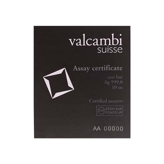 10 oz Valcambi Suisse Cast Silver Bar