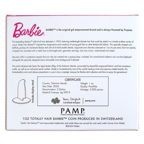 Pamp Totally Hair Barbie Silver Proof 1oz Coin