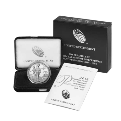 2018W USMINT Preamble to the Declaration of Independence Life 1oz Proof Platinum coin