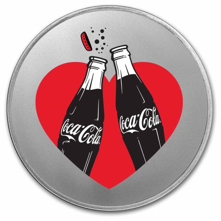 Coca Cola 1oz Valentine silver colorized round