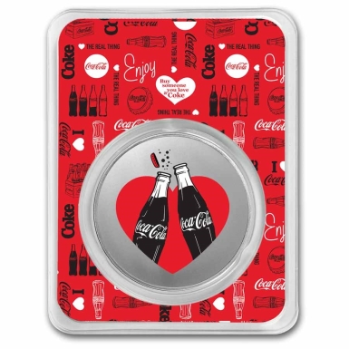 Coca Cola 1oz Valentine silver colorized round