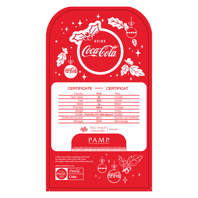Coca Cola Holiday Bottle 1oz Silver coin