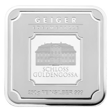 Geiger Silver 250g original square silver bar in assay