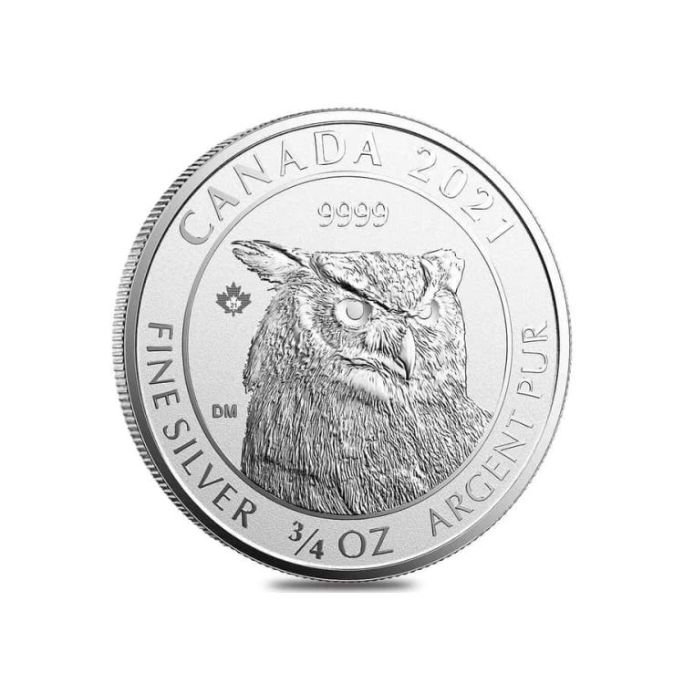 2021 3/4 oz Canadian Great Horned Owl Reverse Proof Silver Coin