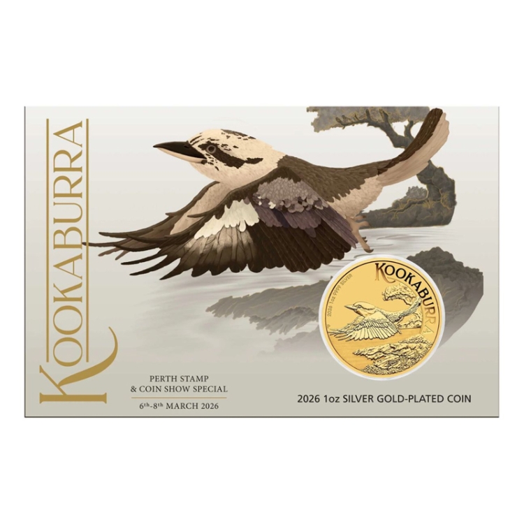 Australian 2026 Kookaburra 1oz Gold-plated Silver coin in Card (Coin Show Special Edition)