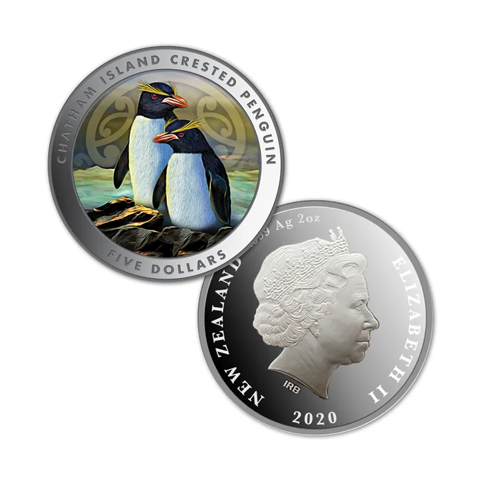 New Zealand Chatham Crested Penguin Silver Proof 2oz Coin