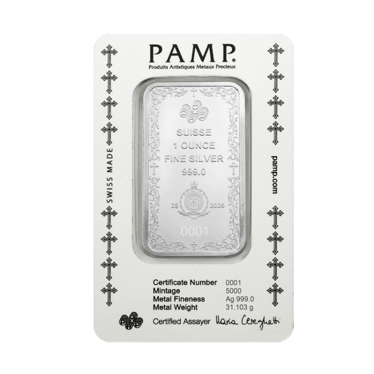 Pamp Suisse 1oz Cross of Christianity Silver Coin Bar