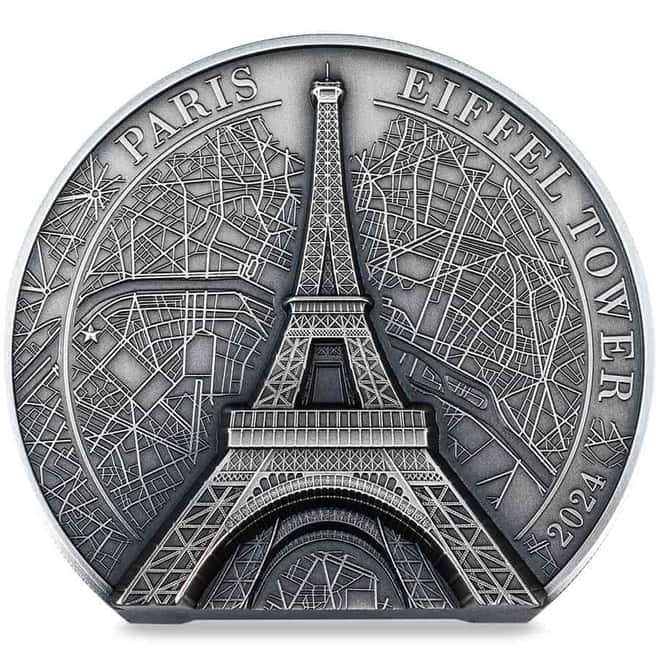 CIT Eiffel Tower Antique Silver 2oz coin