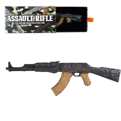 Assault Rifle 2 oz Silver Black and Gold Shaped Coin