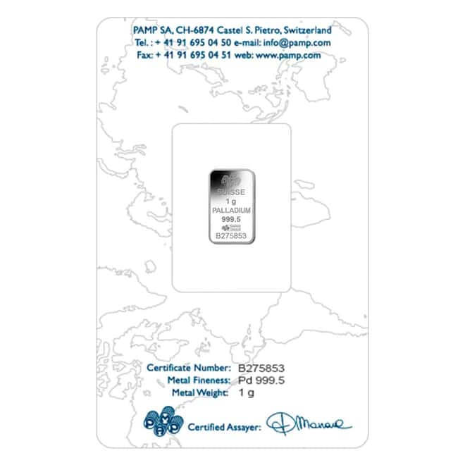 PAMP Suisse 1 gram Palladium Bar