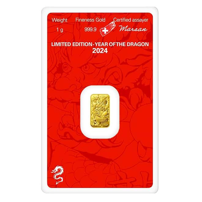 Argor Heraeus 1g Lunar Dragon minted bar