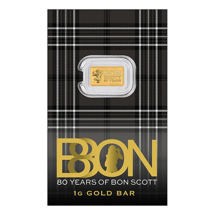 Bon Scott 80th Anniversary 1g Gold Minted Bar