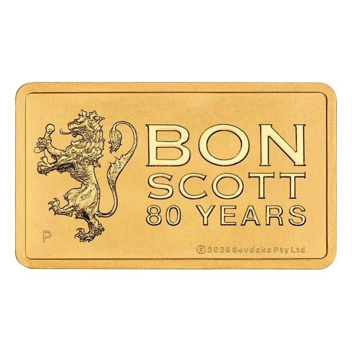 Bon Scott 80th Anniversary 1g Gold Minted Bar