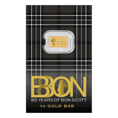 Bon Scott 80th Anniversary 1g Gold Minted Bar