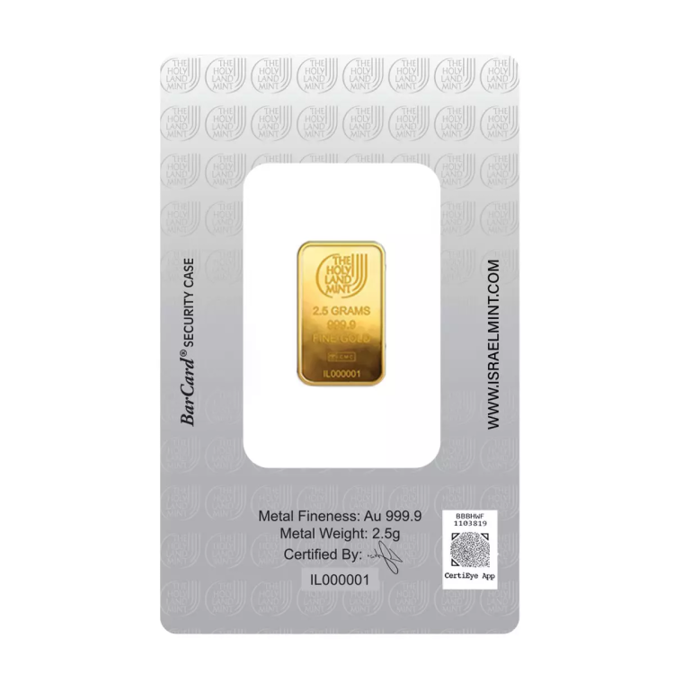 Israel mint Dove of peace 2.5g minted bar